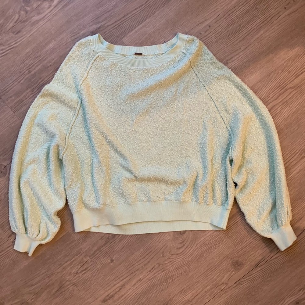 Free People Textured Cropped Sweatshirt Mint Balloon Sleeve Cozy Top